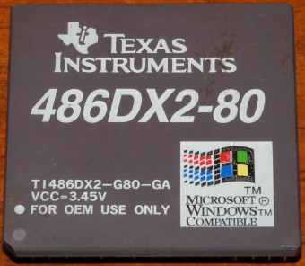 Texas Instruments 486 DX2-80 CPU TI486DX2-G80-GA (4085977-0003) VCC-3.45V For OEM use only - Microsoft Windows Compatible Logo Taiwan 1995